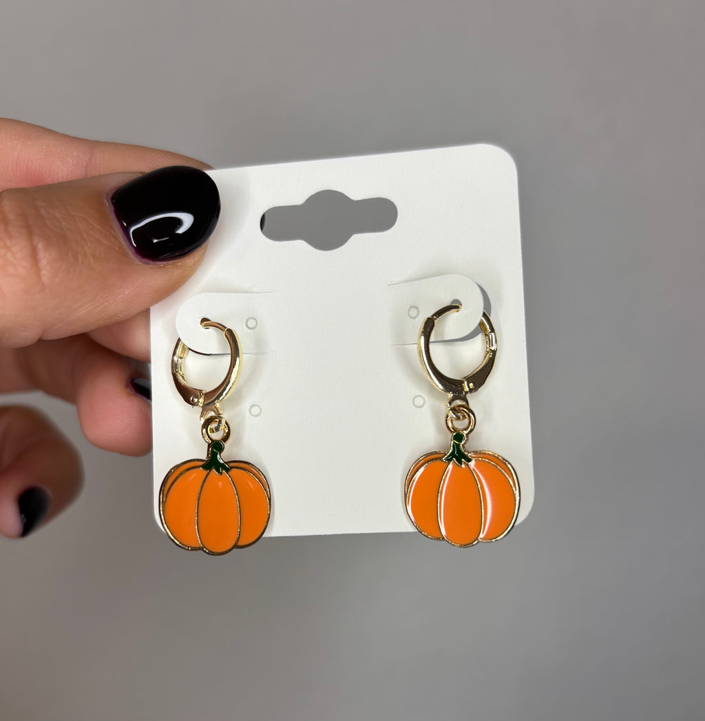 Orange Pumpkin Charm Earrings